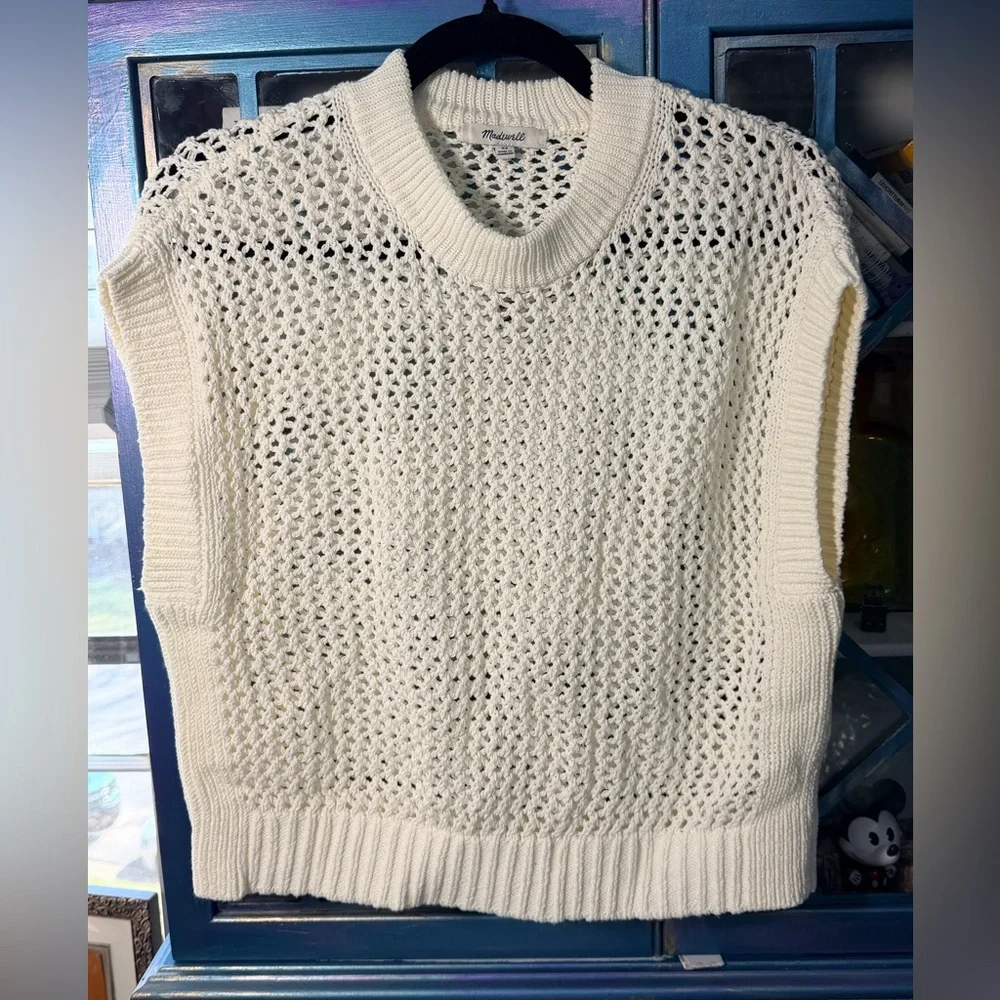 Madewell Bright Ivory Open-Knit Short-Sleeve Sweater Vest - Picture 4 of 6